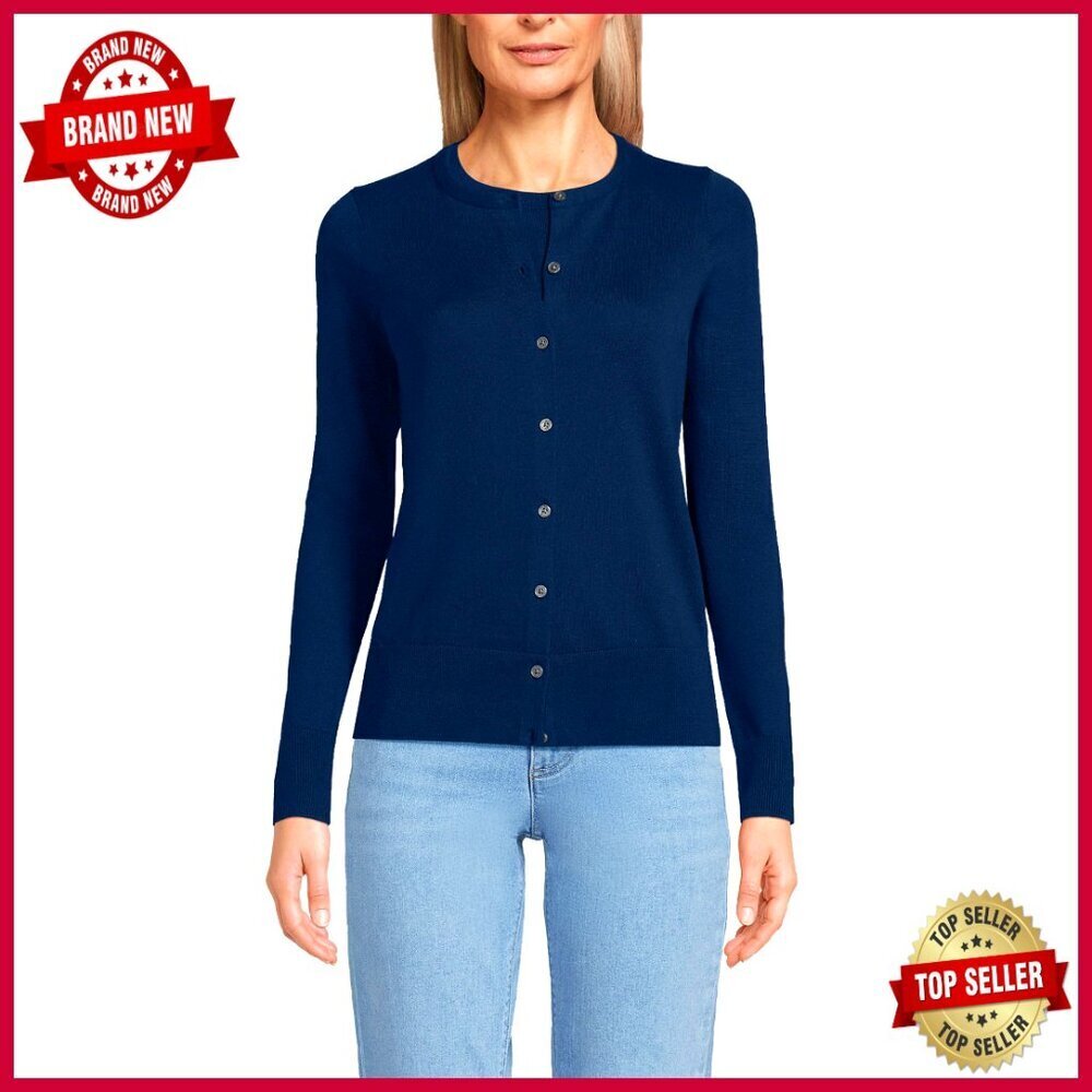 Fine Gauge Cotton Cardigan Sweater Long Sleeve Crew Neck Button Up